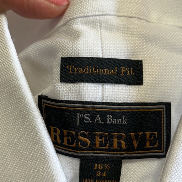 (387)NWOT Mens long sleeve dress shirt by Jos A Bank. Size 16 1/2-34. White - Picture 7 of 10